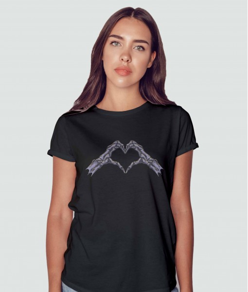 Дамска тениска с щампа Готика Skeleton hands heart - TShirtArtShop.com